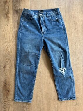 Express Women's Medium Blue Ripped Boyfriend Jeans